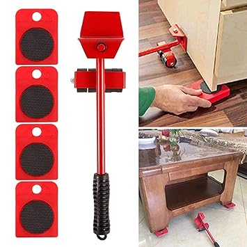 Furniture Shifting Tool Heavy Appliance Lifter and Mover Tool Heavy Set Roller Moving System with 4 Wheel Sliders Kit (Bar Up to 150 Kg)New Furniture Lifter Mover Tool furniture shifting tool (Multi Color, Heavy Iron)