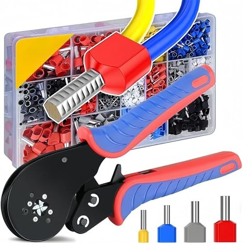 Alicate Crimpar Prensa Box Com 1200 Peças Terminal Ilhós Tubolar Isolado Duplo 0,08 Até 16mm²