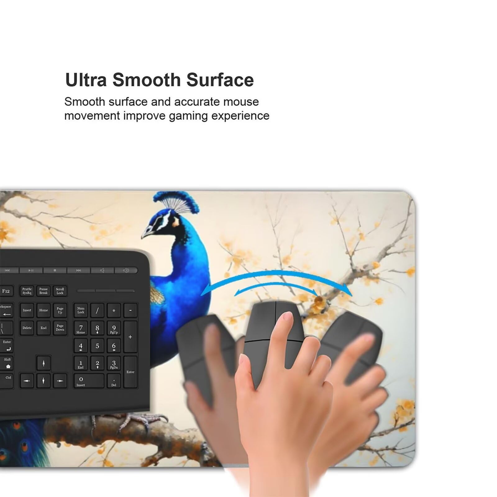 Tapis de Souris Animal Tapis Souris XXL 1200 x 400 mm, Grand sous Main Bureau Gamer Paon Mouse Pad, avec Surface en Caoutchouc Antidérapant, Gaming Mouse Pad Améliore la Précision et la Vitesse H-317