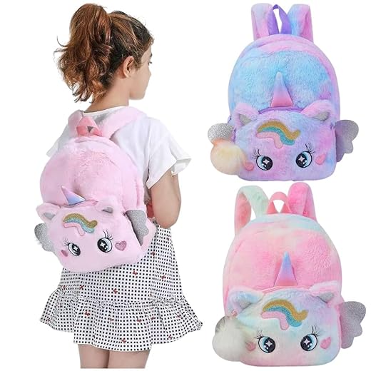 Mochila Bolsa Infantil De Pelúcia Fofa De Unicórnio Para Meninas Bolsinha Pelúcia