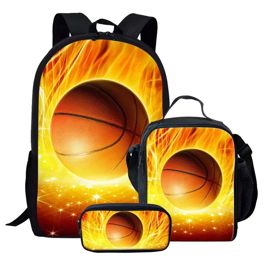 chaqlin cCool Basketball Prints Teens School Backpack Set Kids Girls Bookbag with Lunch Bag and Pencil Case 3 Piece