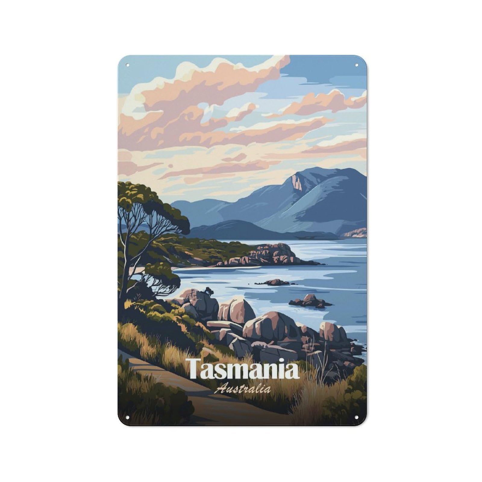 Junmoney Style-16 Tasmania Coastline Retro Tin Wall Plaque 30X20cm For Hobby Room Or Studio, For Garage, Workshop And Man Cave Decoration