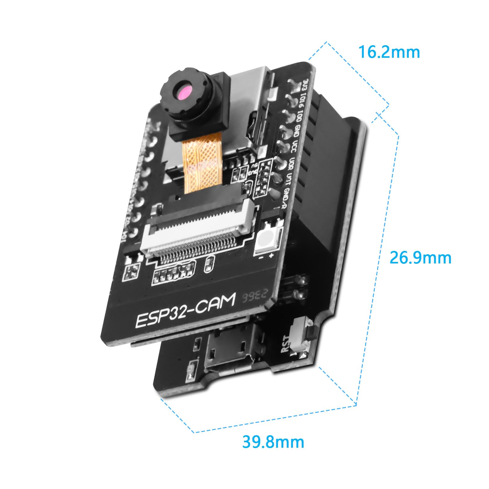 ESP32-CAM Carte de développement WiFi Bluetooth Dual Core avec caméra OV2640, TF Caméra, Micro USB, Compatible Arduino (3PCS)