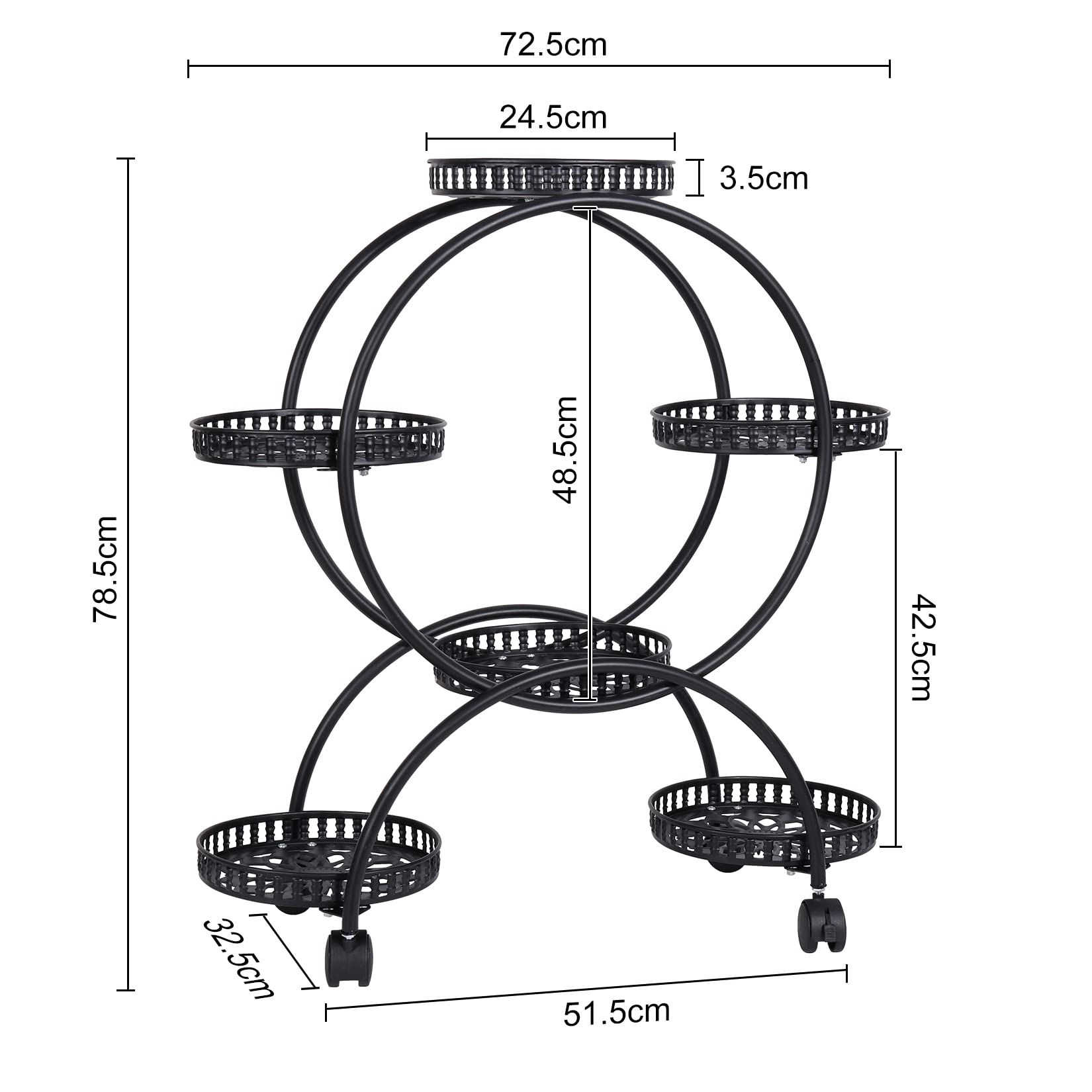 unho Portapiante Battuto Ferro con Ruote: Portavasi interno esterno 6 Vasi Fioriera Supporto Piante Fiori Metallo Portafiori Ferro Battuto Nero da Orchidee Balcone Giardino