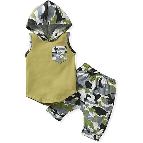 Baby Boys Camouflage Sleeveless Hoodies Harem Shorts Summer Outfit