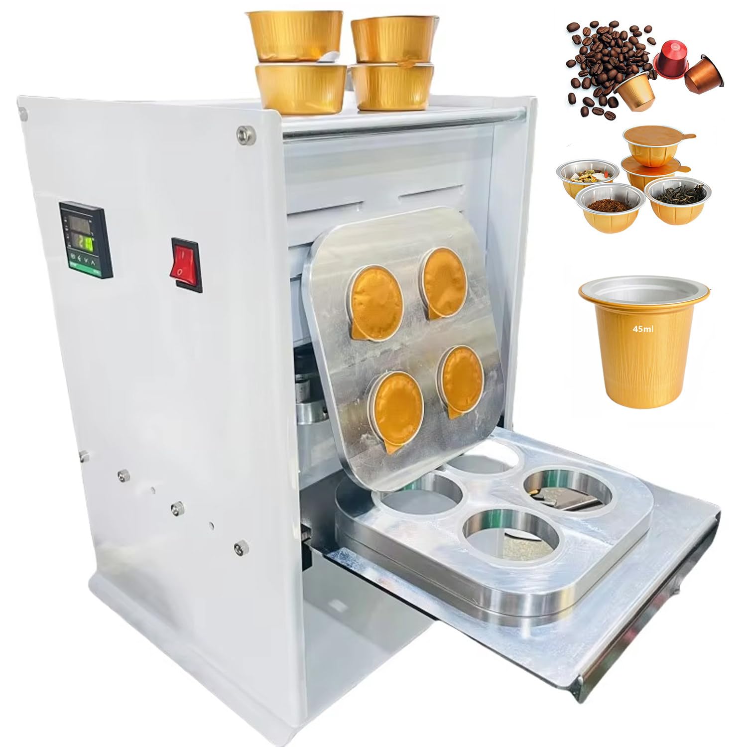 HADECOLL Manual Electric Cup Sealer for Coffee Pods and PP Cups, Aluminum Foil Sealing Machine with LCD Display for Tea, Sauce, Powder Packaging,45ML