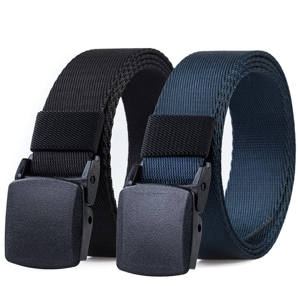 HOANAN2 Pack 1 1/4" Men's Nylon Web Belt, Lightweight TSA-friendly Soft Webbing Narrow Work Belt