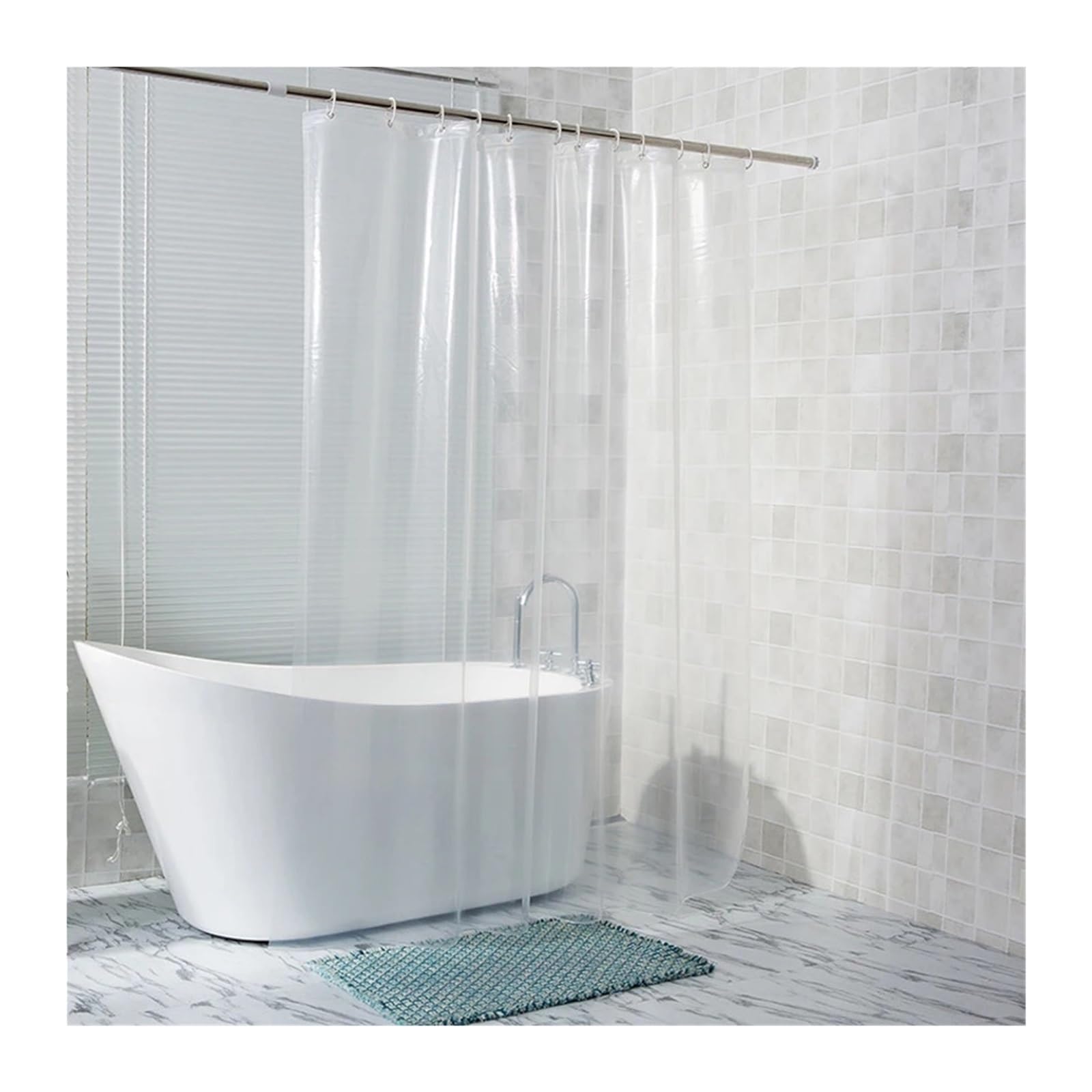 Cortina De Ducha Cortina de Ducha Transparente Impermeable, Revestimiento de Cortinas de baño PEVA Blanco Claro for baño, hogar, Hotel con Ganchos Gratis(W300xH200cm)