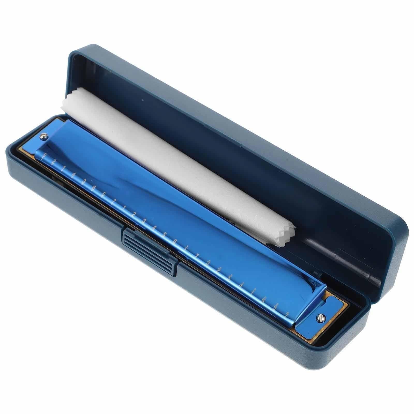 Principianti Armonica Armonica A Bocca A 24 Fori Alloggiamento In Acciaio Inossidabile Design Durevole Strumento Portatile Blu