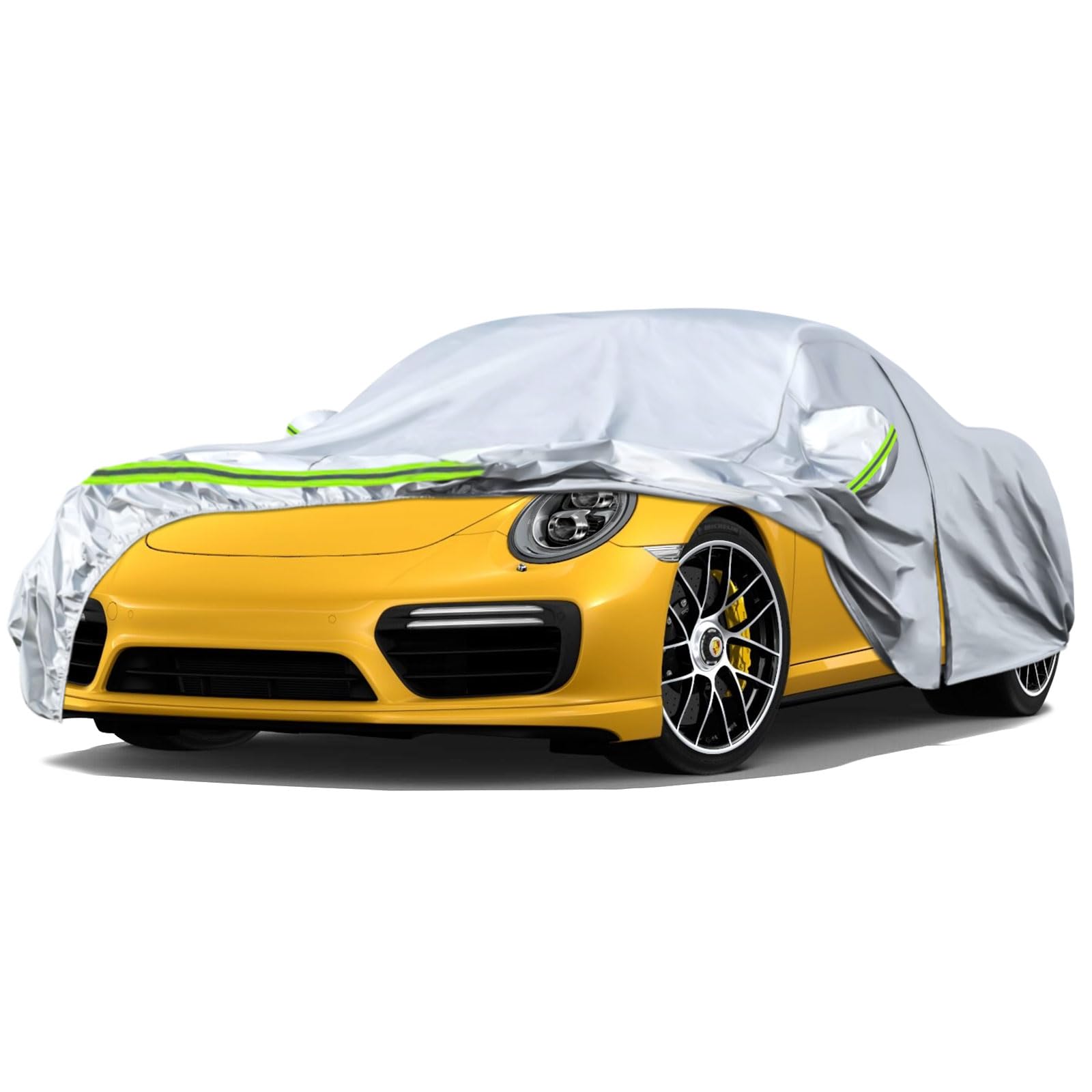 Wasserdicht Autoabdeckung für 1998-2026 Porsche 911 (991/992/996/997-Serie), Vollgarage Autoplane Auto Abdeckplane mit Türreißverschluss & Winddichte Bänder für Sonne Schnee Regen Staub Schutz,Silber