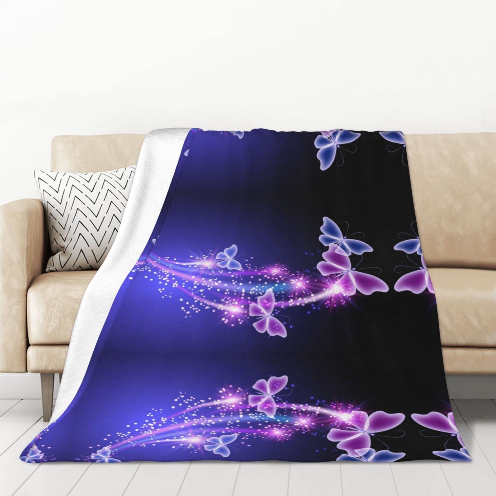 Couverture flanelle papillon violet contre le froid nocturne Plaid chaud pour lit