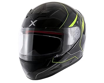Axor Rage Carbon Warefare ISI ECE DOT Certified Lightweight Full Face Glossy Small Checks Carbon Helmet for Men and Women with Clear Visor Fitted with Anti Fog Film Neon Yellow(XL)