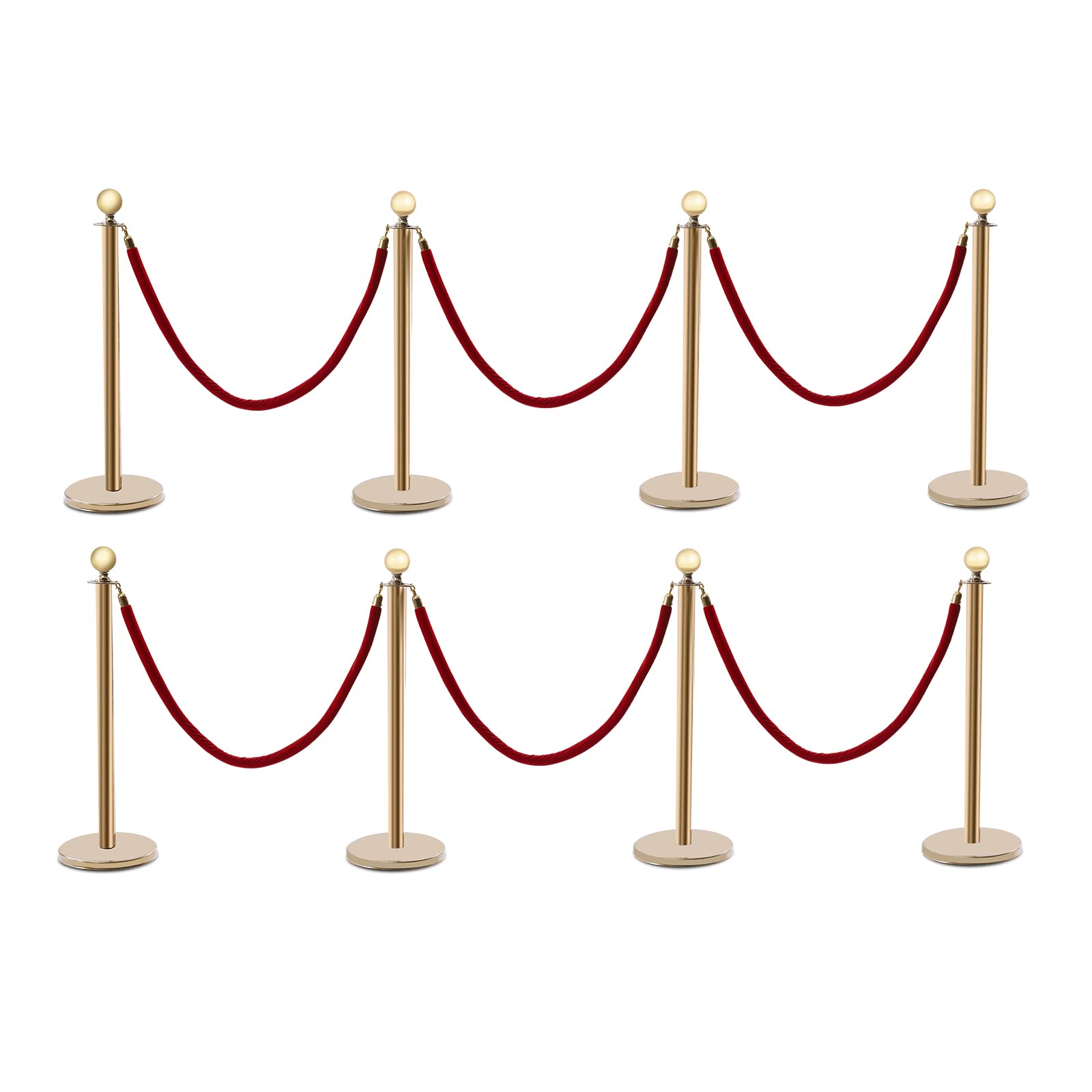 8PCS Gold Stanchion Post, 3 Red Velvet Ropes Queue Rope Barriers, 60In Crowd Control Barrier Queue Line, Crowd Control Poles, for The Theaters, Museums, Film Festivals, Red Carpet