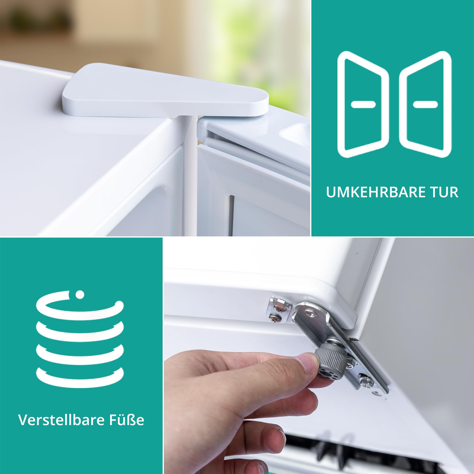 SMETA 46L Mini Kühlschrank, Klein Kühlschrank Leiser 39dB, Getränkekühlschrank 6-Stufen Thermostat 0-10°C, mit wechselbarem Türanschlag für Zuhause Büro Camping Schlafzimmer, Weiß