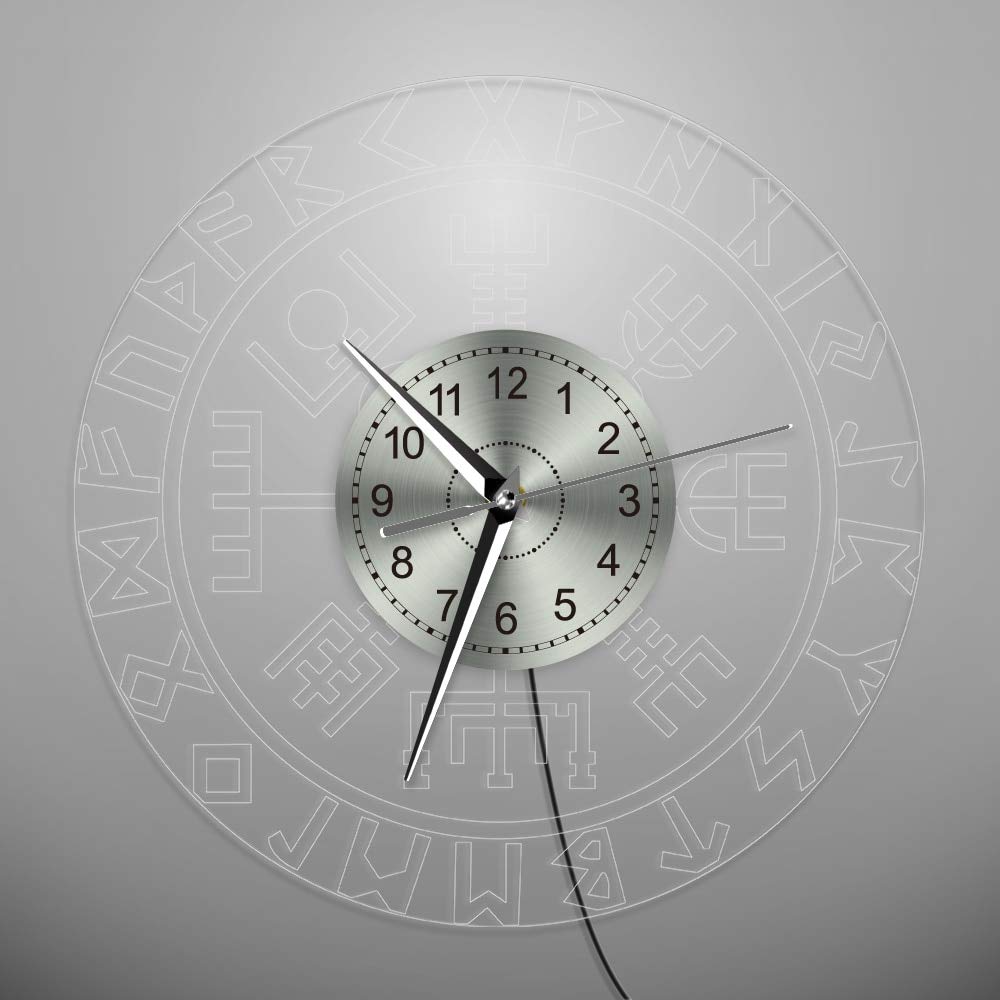 30cm Viking Runes Acrylique LED Edge Allumé Horloge Murale avec LED Lumière Homme Cave Bar Signe Lumineux Norse Rune Compass Horloge Murale Lumineuse 7 Couleurs Changeables Cadeau De Jour Des Enfant