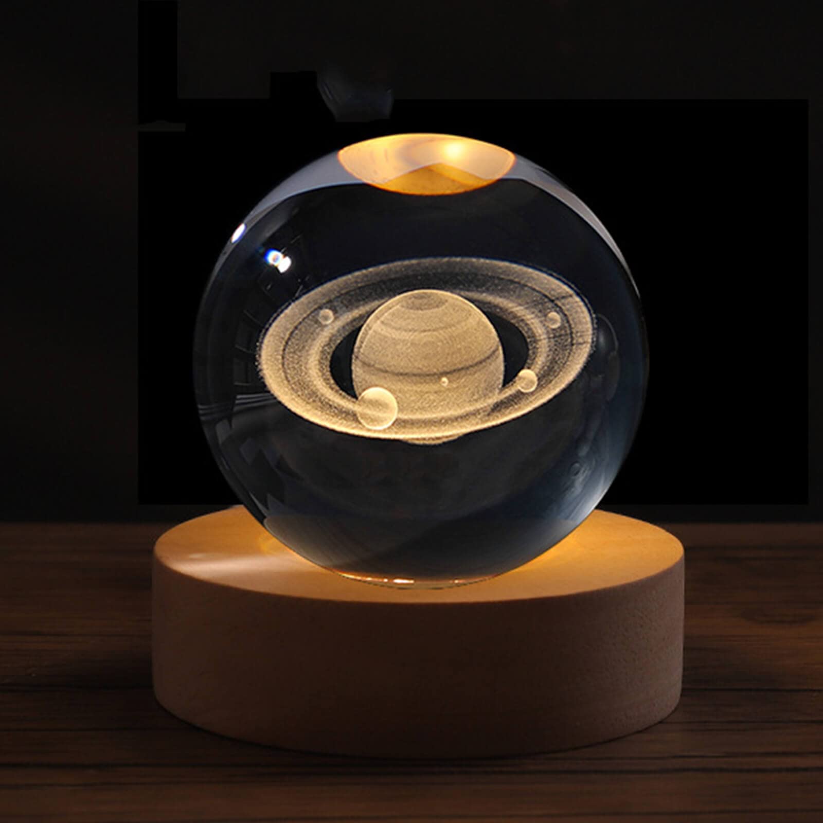 Wood LED Display Base Wooden LED Display Base Crystal Glass Light Base Stand Wood LED Display Stand for 3D Crystal Glass Resin Art, Warm Light (saturn)-image-37