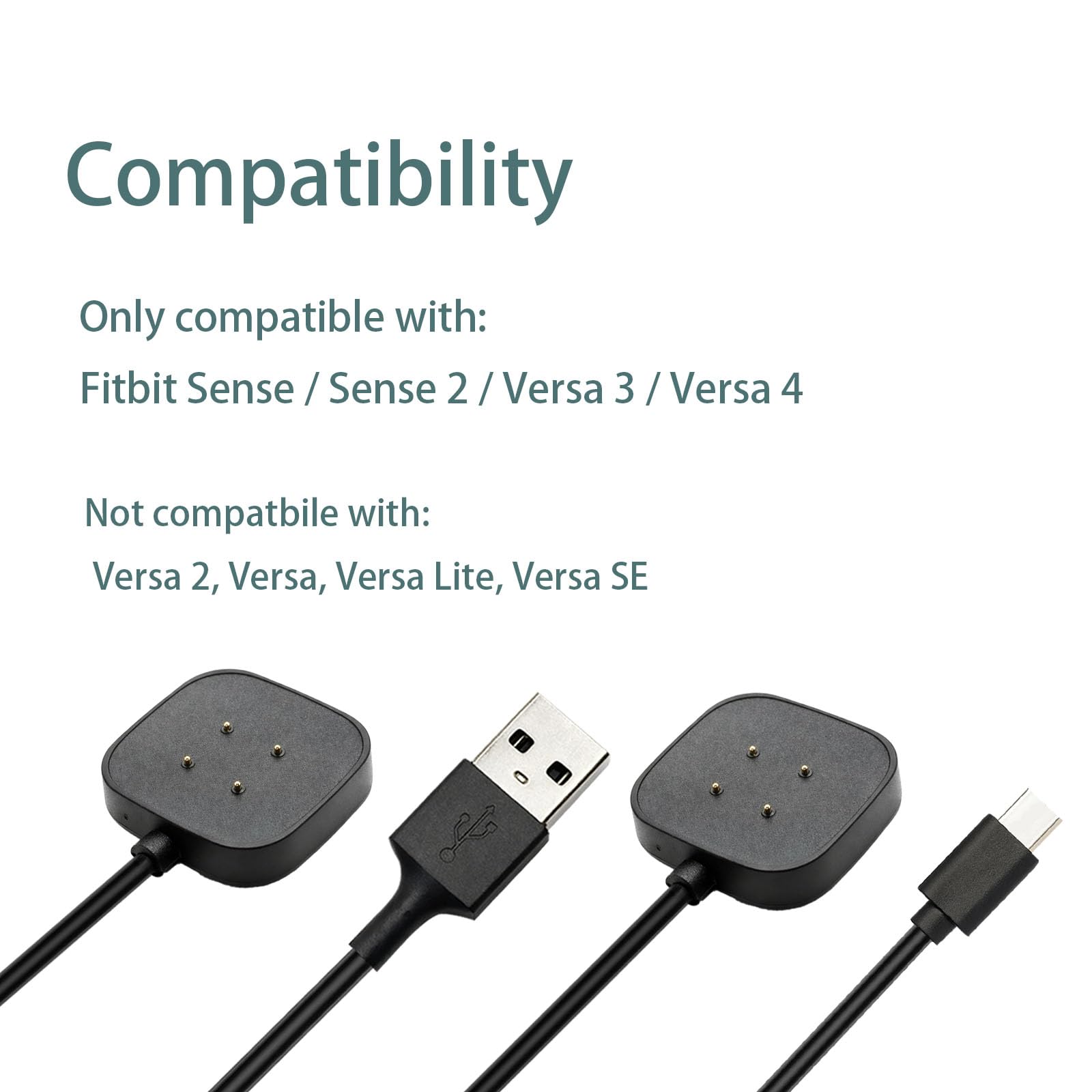 2er-Pack Ladegerät für Fitbit Sense/Sense 2/Versa 3/Versa 4, magnetisches Ersatz-Ladekabel, kompatibel mit Fitbit Sense 1/2, USB-Ladekabel für Versa 3/4 Smart Watch 【100 cm