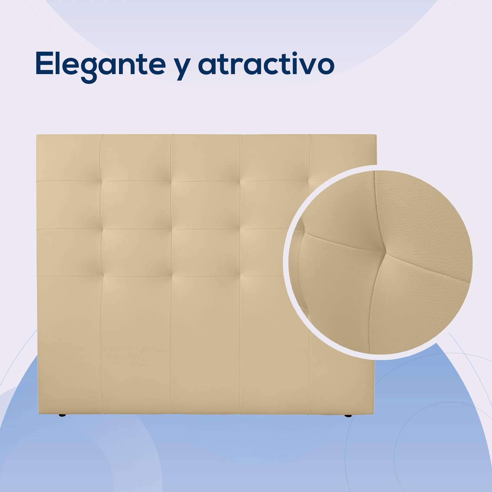 Duérmete Online, Cabecero Modelo Napoli Acolchado, Tapizado en Polipiel de Alta Gama, Medidas: 145 x 120 cm (para Cama de 135 y 140) Beige