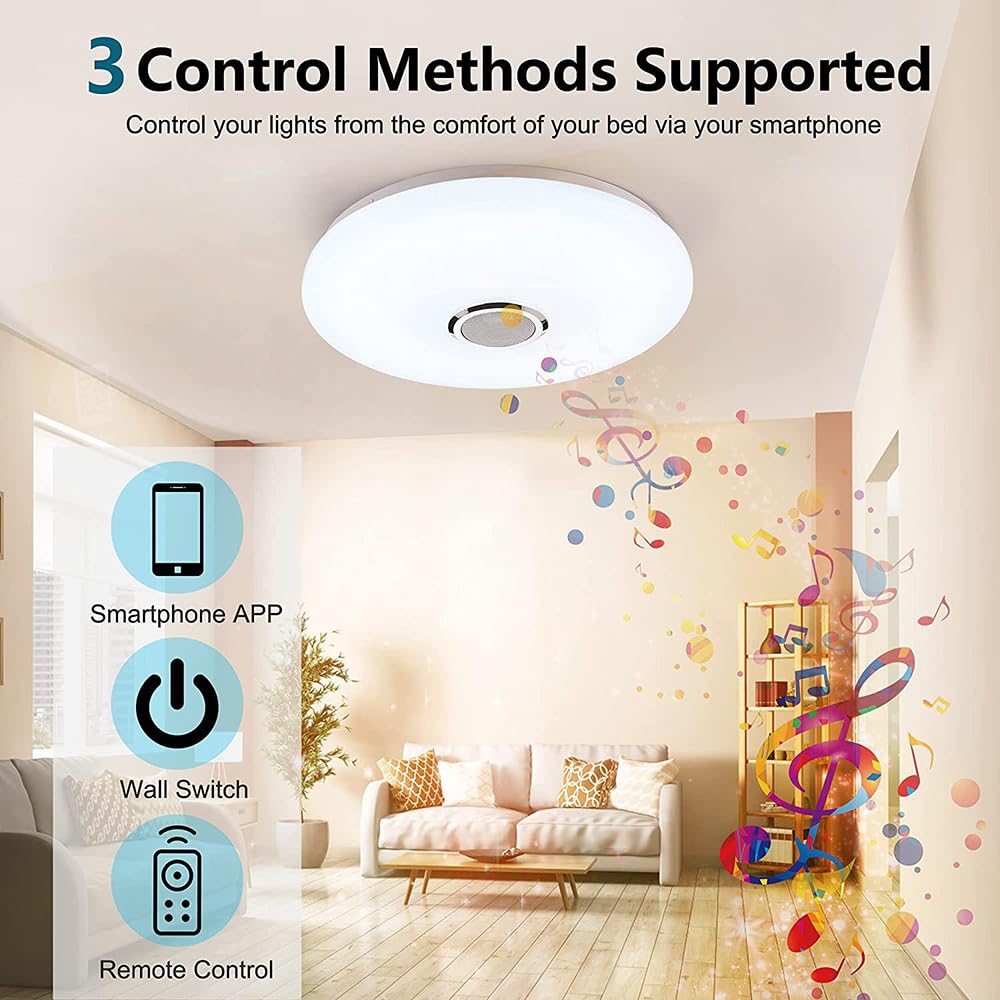 36W Lámpara RGB Lámpara De Techo LED Regulable Que Cambia Color Control Remoto Por Aplicación, Altavoz Bluetooth Lámparas De Música Para Dormitorio Sala De Estar