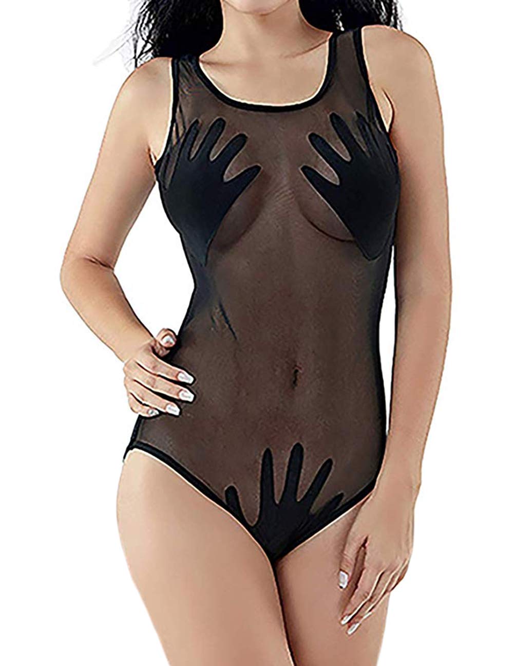 ZANLICE Women's Sexy Sheer Crewneck Backless See Through Swimsuit Black Small