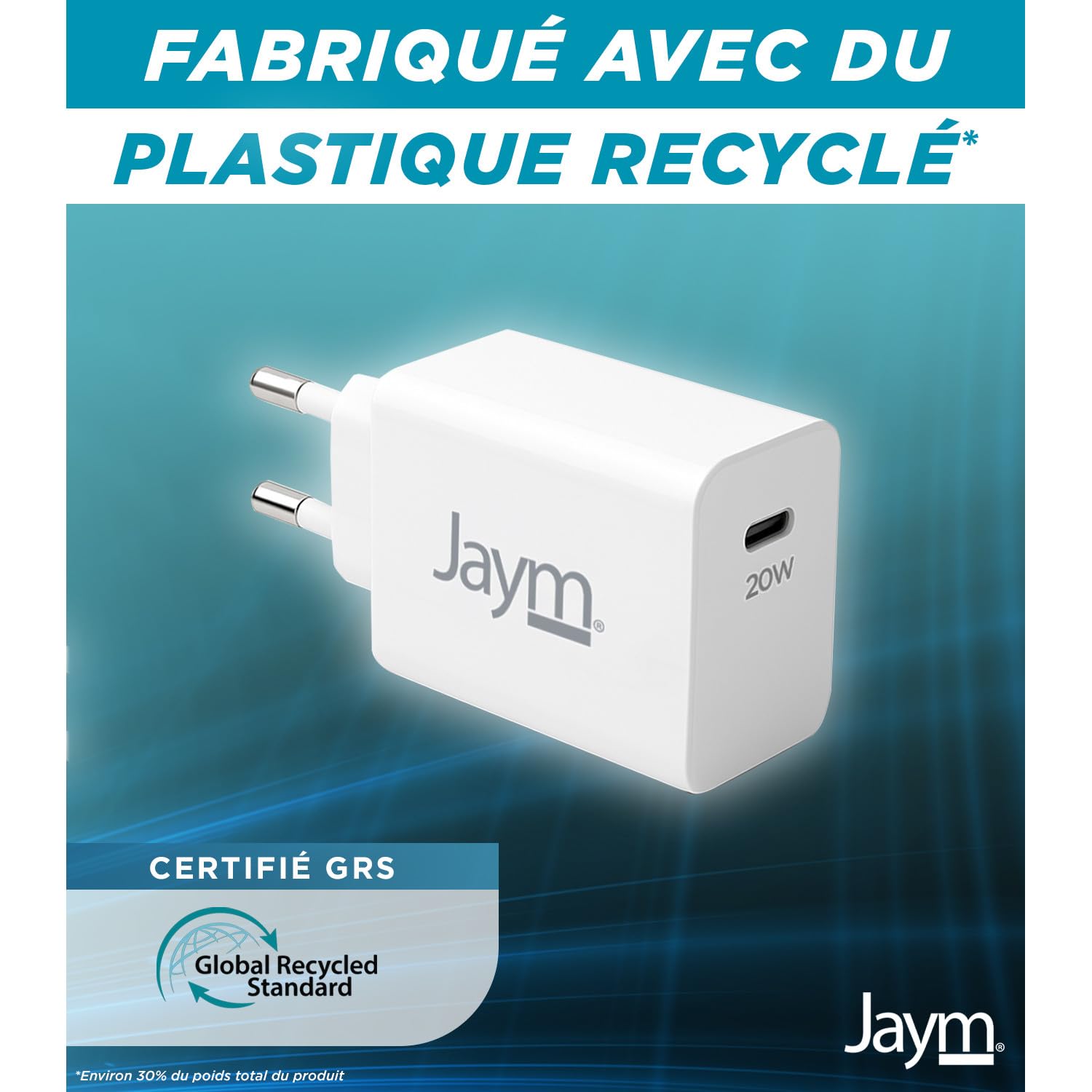 Chargeur Secteur GaN 30W, USB-C Power Delivery avec Garantie à Vie