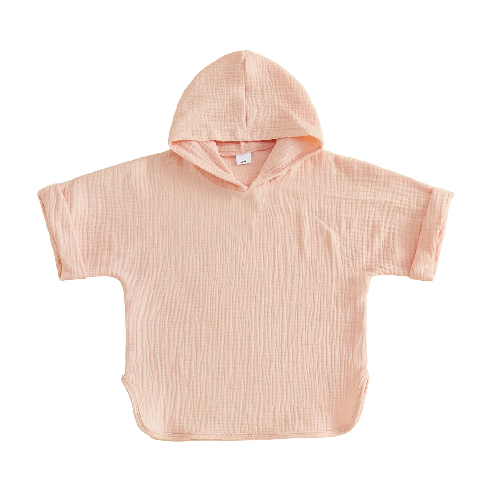Geagodelia Hooded Swimming Poncho Towels for Kids Toddler Baby Boys Girls Short Sleeve Muslin Cloths Soft Changing Robe Towel Beach Cover Up (Peach Pink, 3-4 Years)