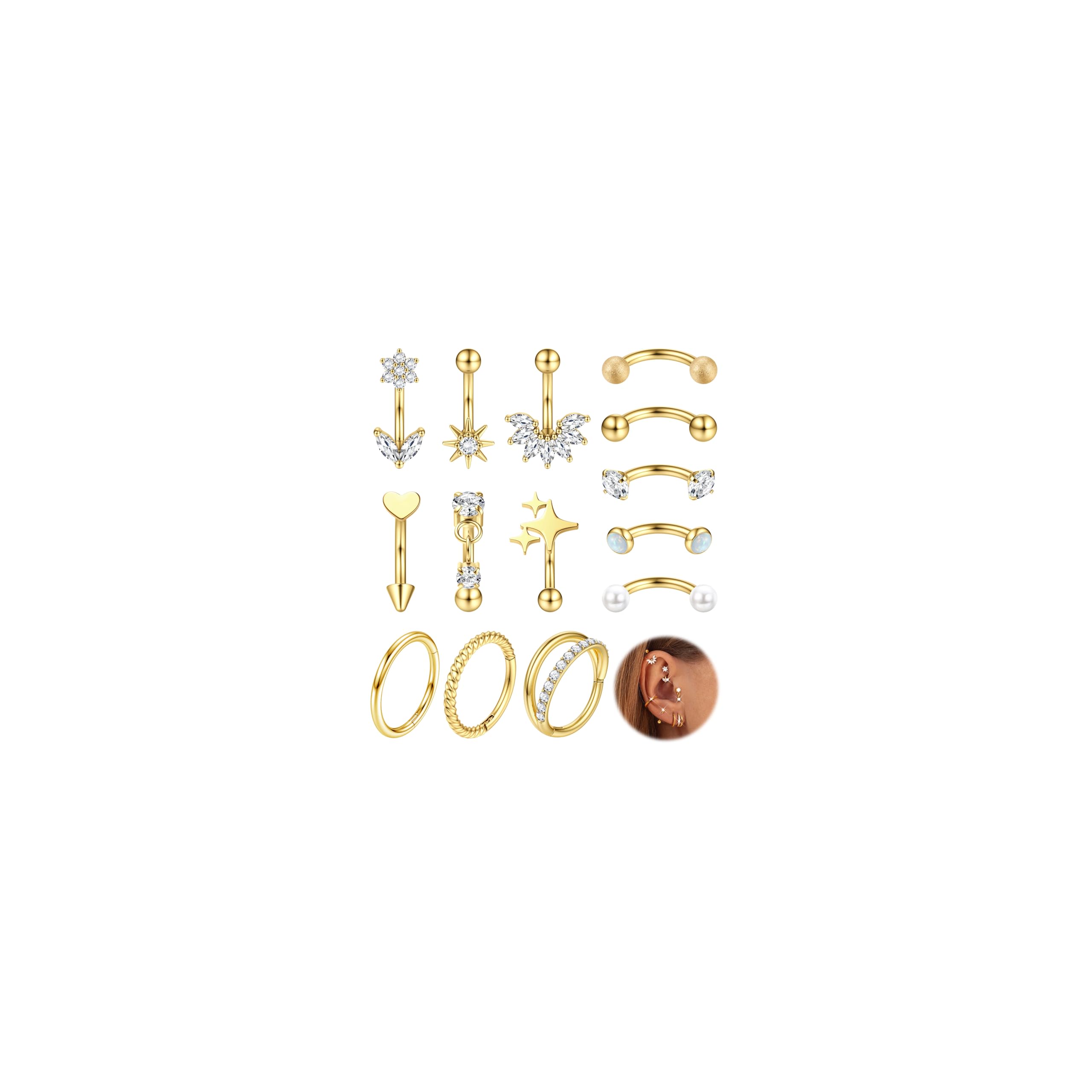 MILACOLATO 14 szt. Rook Eye Brow Piercing biżuteria dla kobiet