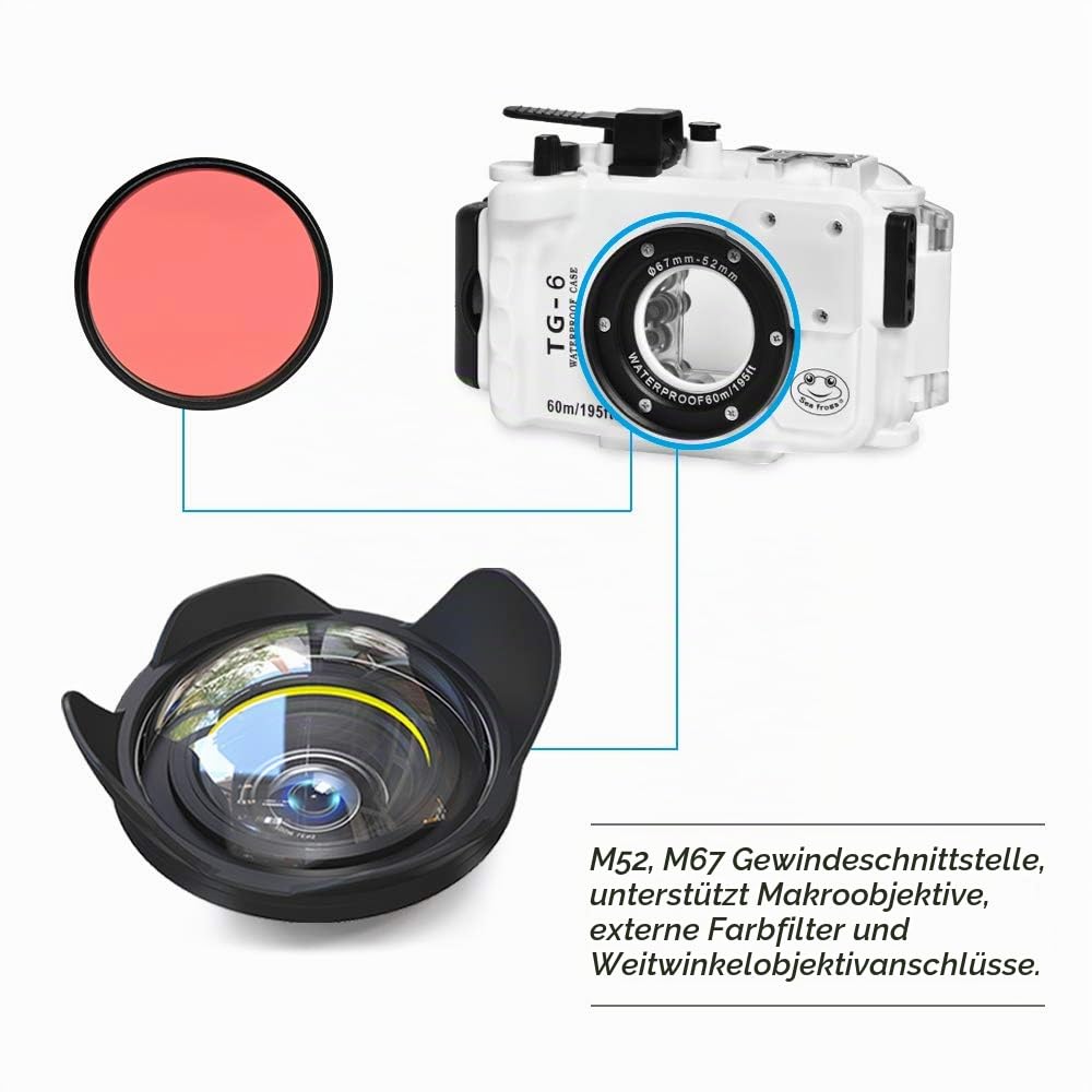 Sea frogs for Olympus TG-6 195FT/60M Underwater Camera Waterproof Diving housing Black (Housing + Red Filter)