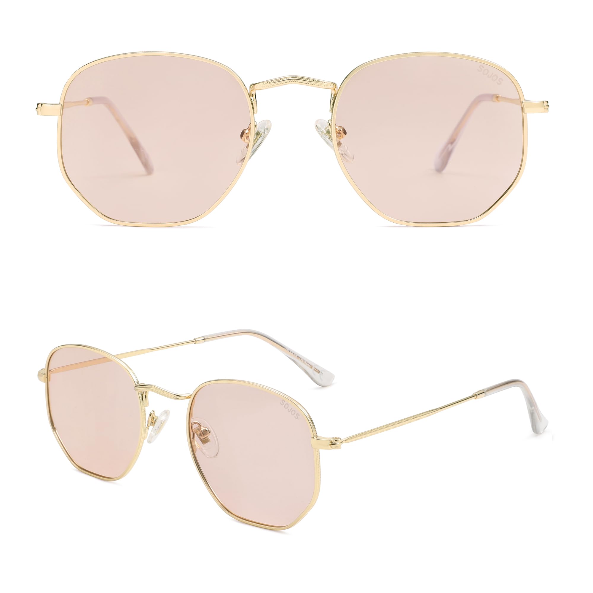 SOJOS Square Polarized Sunglasses for Women Men Small Hexagonal Polygon Mirrored Lens SJ1072 with Gold Frame/Light Brown Lens
