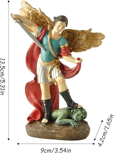 Vista 14 de Estatua de San Miguel Arcangel - Figura de ángel de San Miguel, estatua de resina con acabado de bronce antiguo, ideal para coleccionistas