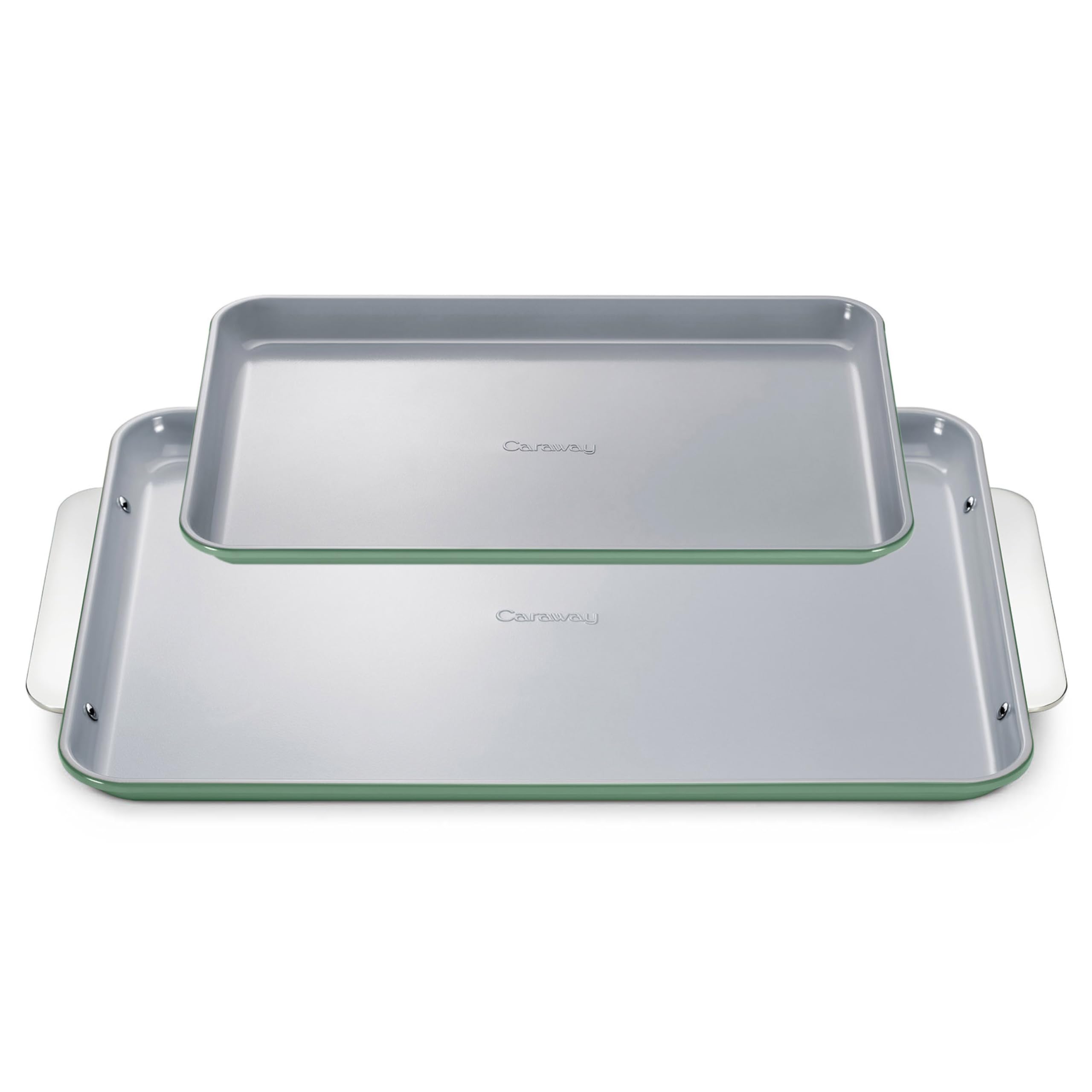 CarawayNon-Stick Ceramic Baking Sheet Duo - Naturally Slick Ceramic Coating - Non-Toxic, PTFE & PFOA Free - 18 x 13" Large & 15 x 10" Medium - Sage