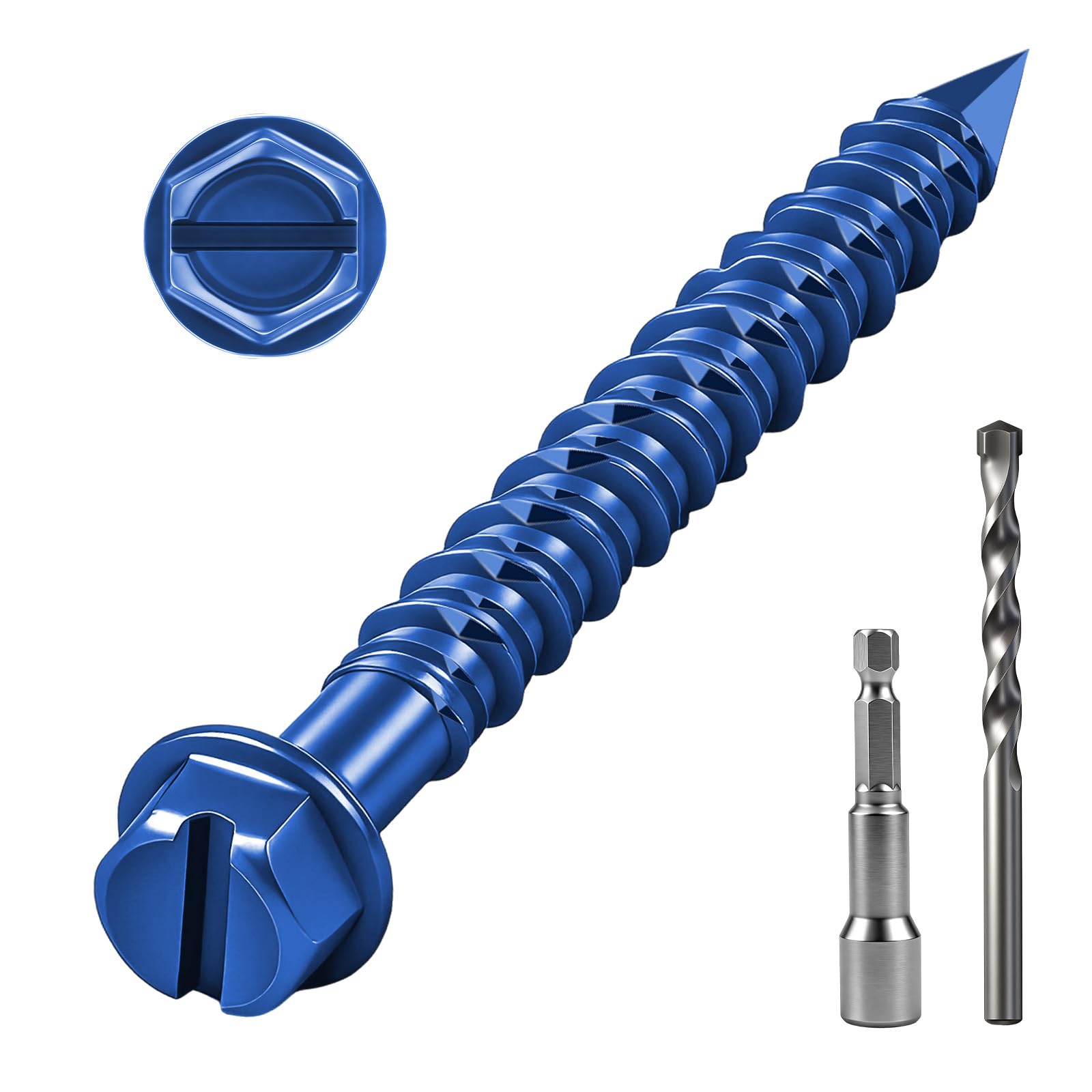 ddckj 68Pcs M5.5 x 57mm Concrete Screws Blue Hex Flange Head Masonry Screws for Brick Wall Cement Block Installation Masonry with Drill Bit and Hex Bit Socket