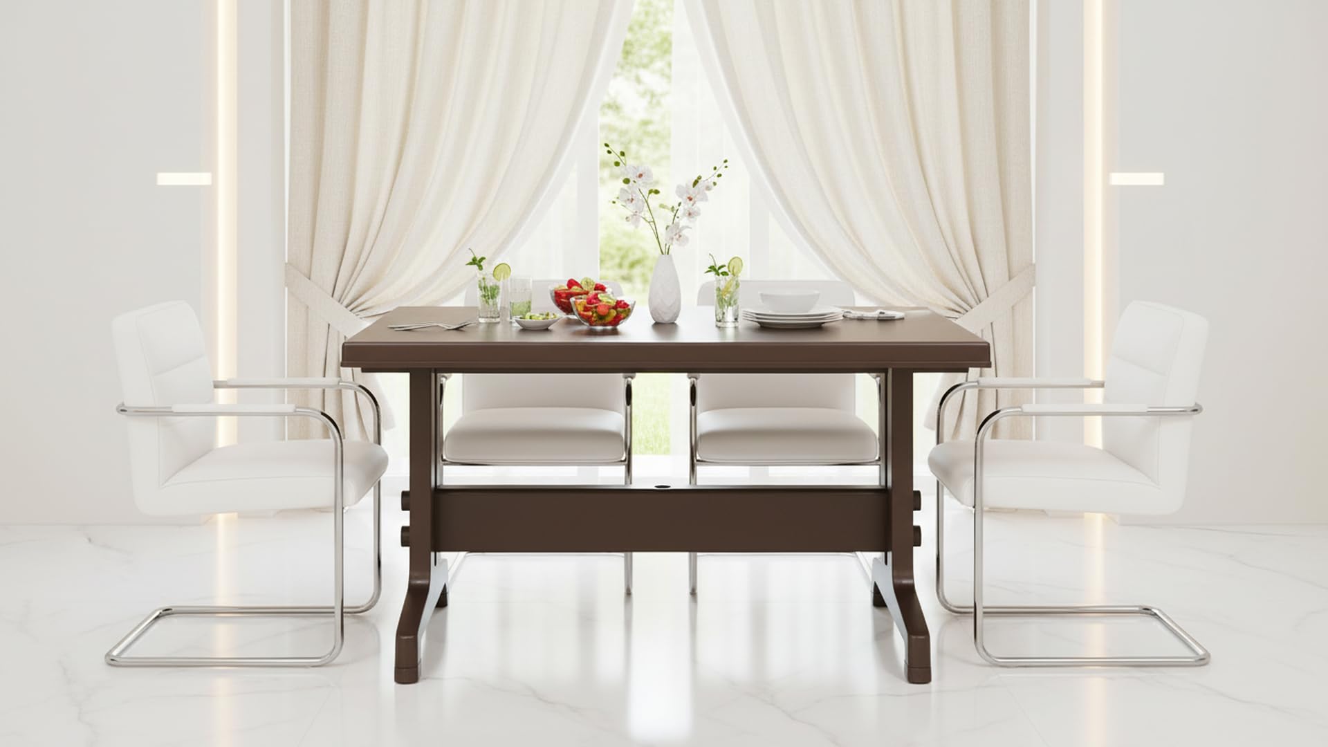 Nilkamal Ultima Rectangular 4 Seater Virgin Plastic Dining Table for Dining Room | Indoor & Outdoor |Home Office | Hotel, Café and Restaurants | 1 Dining Table |Color Weather Brown