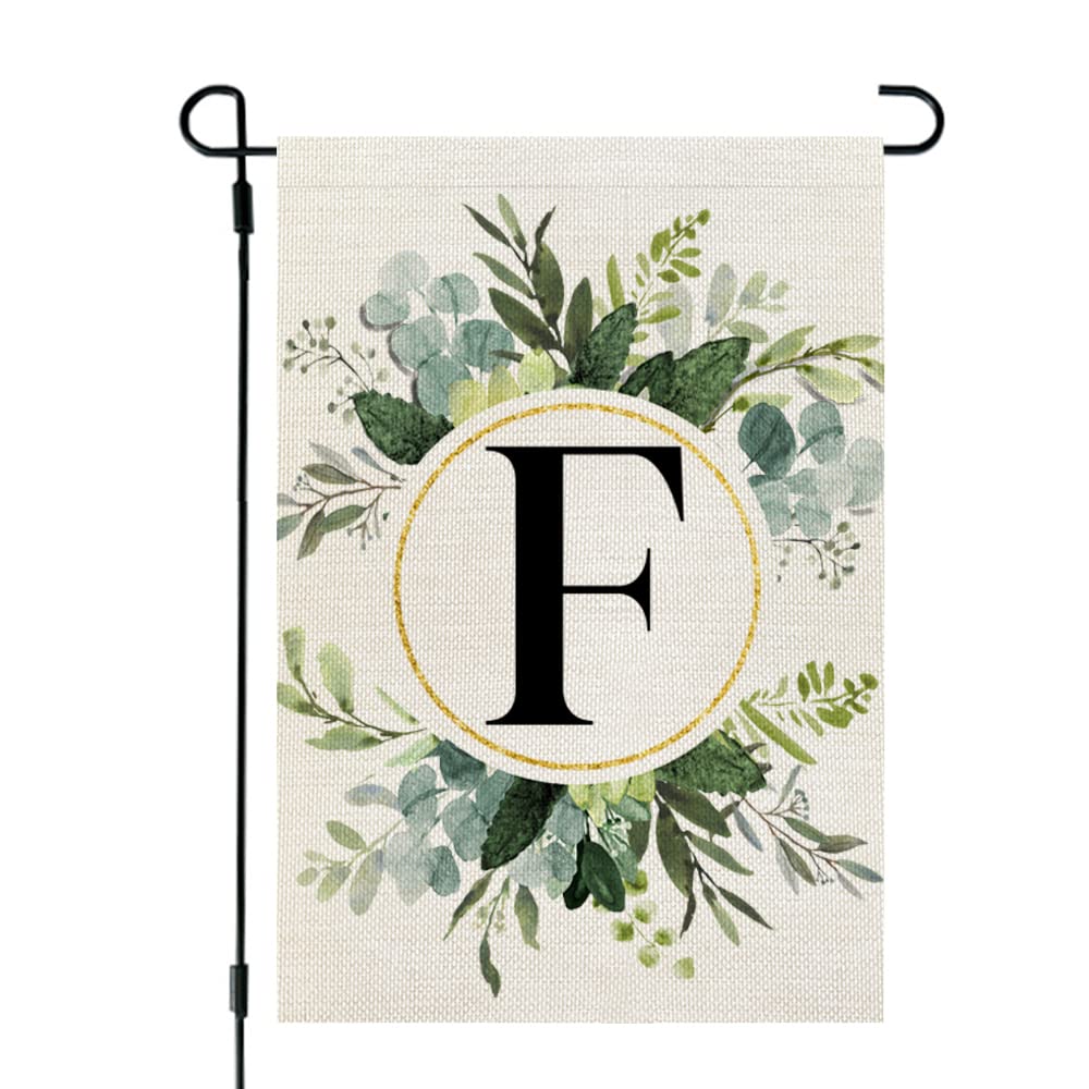 CROWNED BEAUTYMonogram Letter F Garden Flag Floral 12x18 Inch Double Sided for Outside Small Burlap Family Last Name Initial Yard Flag CF768-12