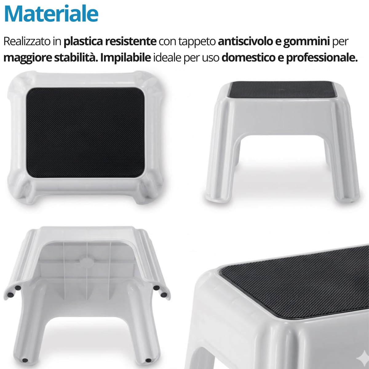 Tomaino - Mehrzweck-Tritthocker aus rutschfestem Kunststoff - Niedriger weißer Badhocker für Kinder - bequeme Fußstütze für Senioren - Wohnwagenstufe (niedrig 24 cm Anti-Rutsch)