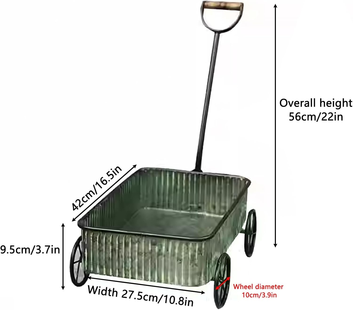 Garden Cart, Wagon Cart with 4 Wheels, Metal Wheelbarrow, Retro Design, Load Capacity 15kg, Small Portable Wheelbarrow, for Lawn, Yard, Farm, Gardening, Planting