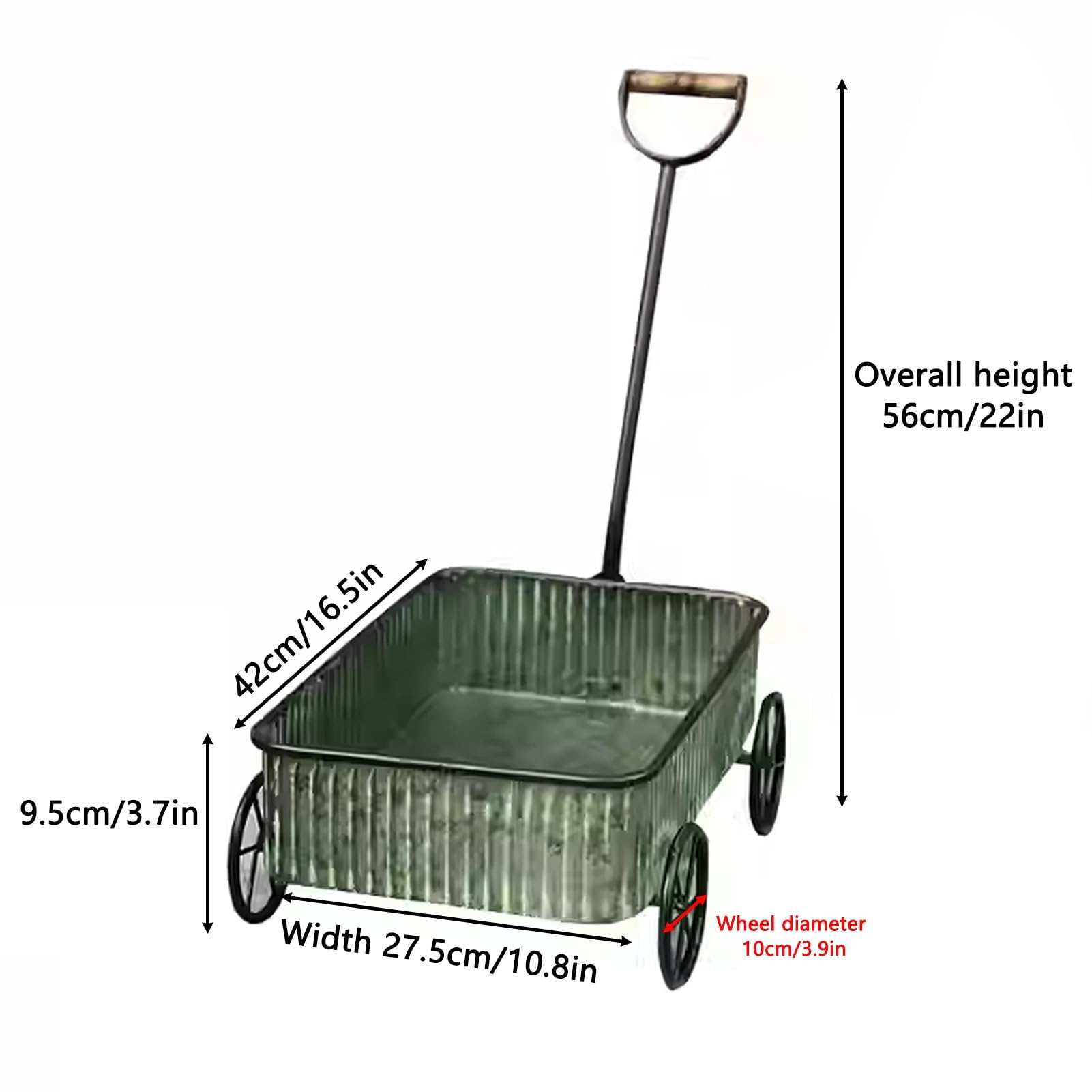 Taczka Ogrodowa, Wózek Z 4 Kołami, Metalowa Taczka, Design Retro, Nośność 15 Kg, Wózek Transportowy, Do Trawnika, Podwórza, Gospodarstwa Rolnego, Ogrodnictwa, Sadzenia