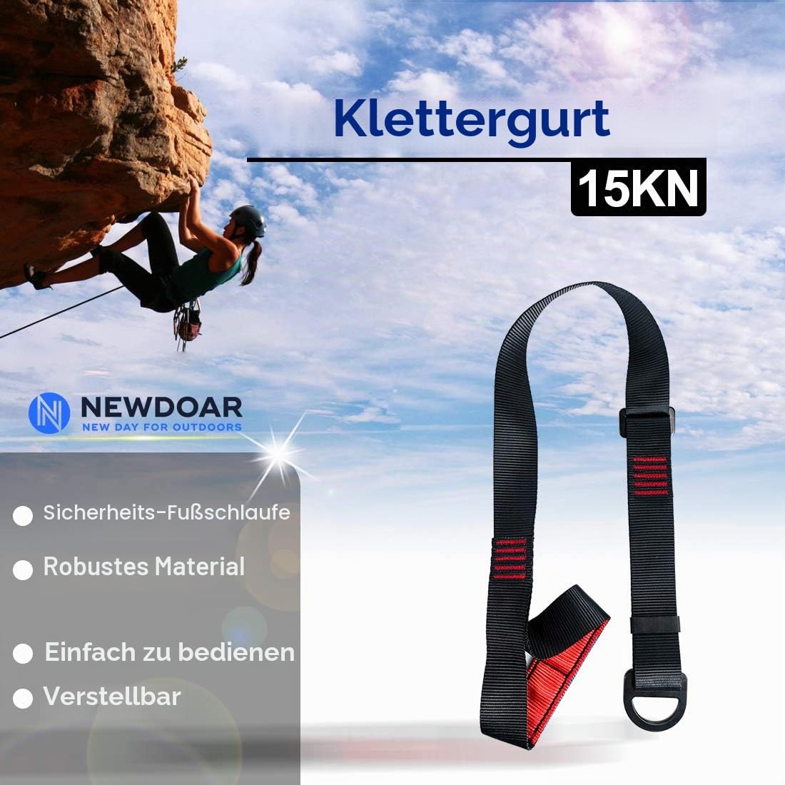 NewDoar Kletterfuß Steigklemme Einstellbare Klettern Steigklemme Fußschlaufe Steigklemme zum Klettern, Abseilen, Rettungsbaum, Baumpfleger Schutzgerät