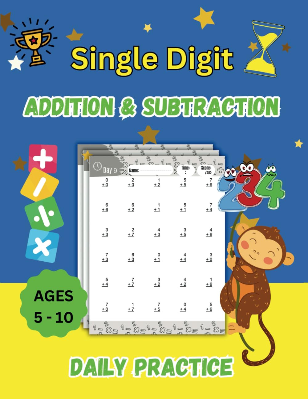 Single Digit Addition and Subtraction: +18000 Problems For Practice, Grades 1-3, Math Drills, Workbook.