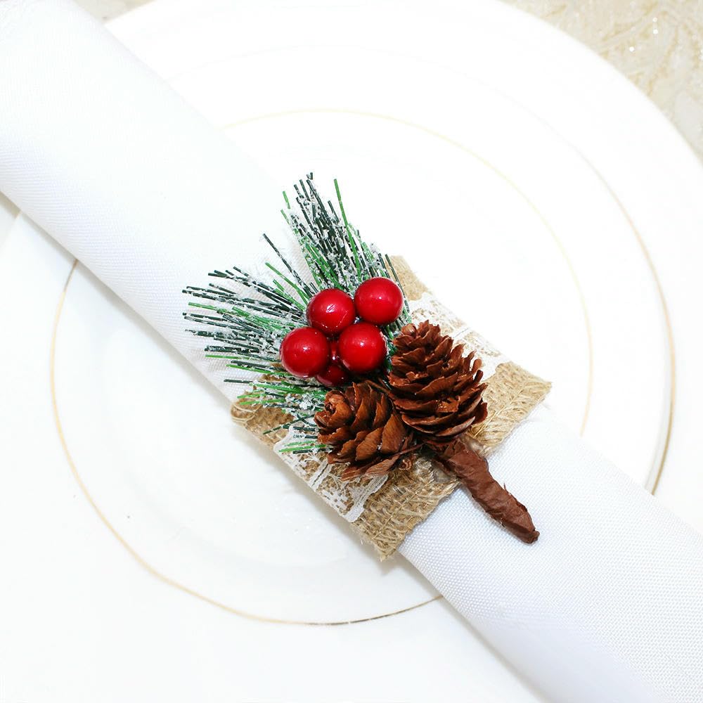 Réutilisable Lot de 100 Ronds De Serviette Personnalisés en Lin Tissé a Motif De Pommes De Pin pour Mariages Fêtes Et Banquets D'Hôtel Rouge Et Marron
