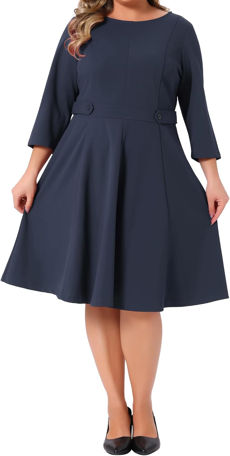 Agnes Orinda Women's Plus Size Office Dress 3/4 Sleeve 50s 60s Vintage Cocktail Dress Wear to Work Dresses