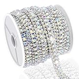 Towenm 6 Yards 3 Rows Crystal Rhinestone Chain, Rhinestone Close Chain for Jewelry Making, Sewing Rhinestone Trim for Crafts, Wedding Cake, Bouquet, Clothes, Cups, Silver Base with AB Rhinestones