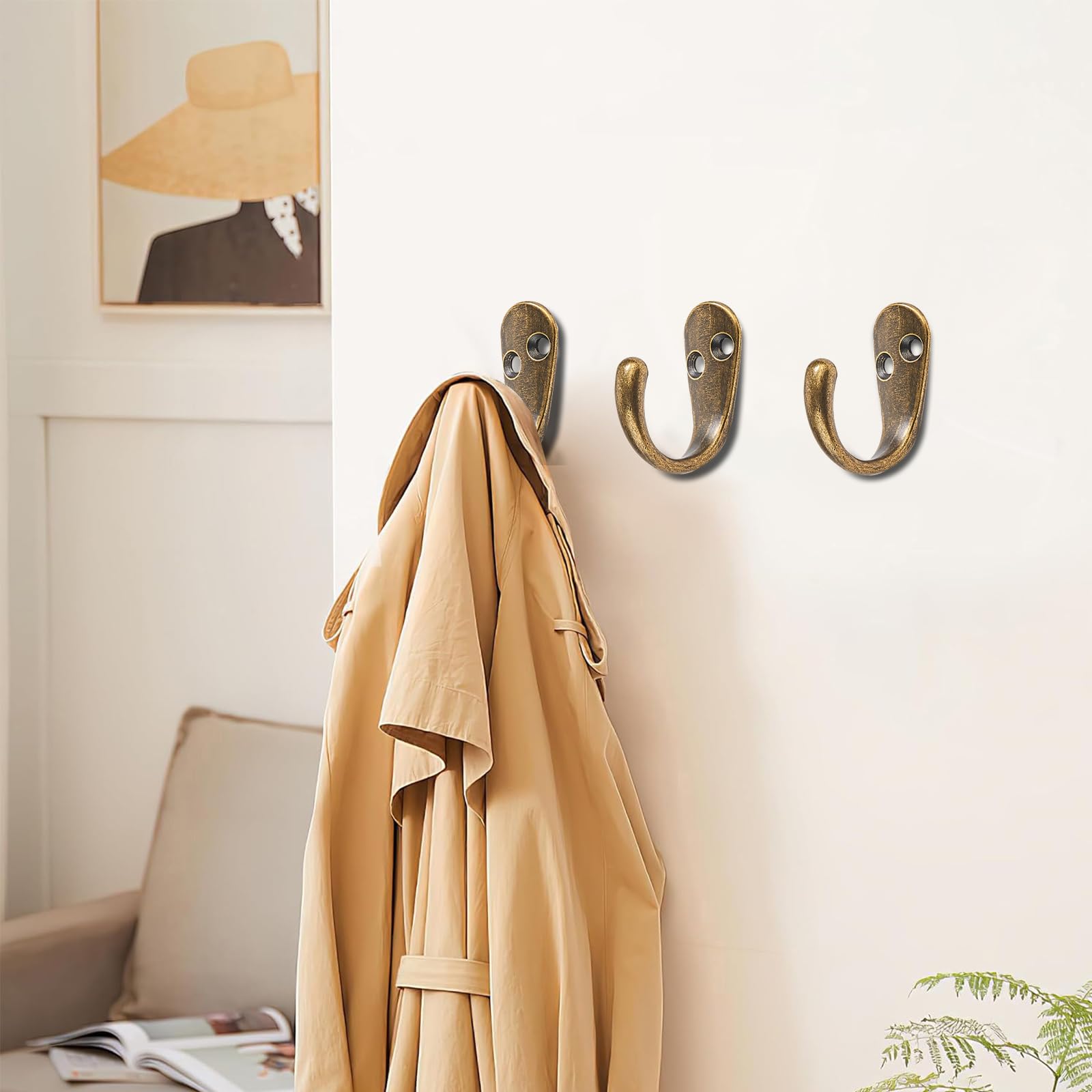 KHTUMEWARE-HK337 Antique Brass Coat/Robe Hooks 2-Pack in Antique Brass — KHTUMEWARE
