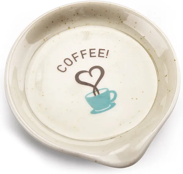 FANGSUN Coffee Spoon Rest, Mini Spoon Holder for Countertop Decor, Farmhouse Ceramic 3.5-Inch Small Teaspoon Rest for Coffee Bar Accessories, White