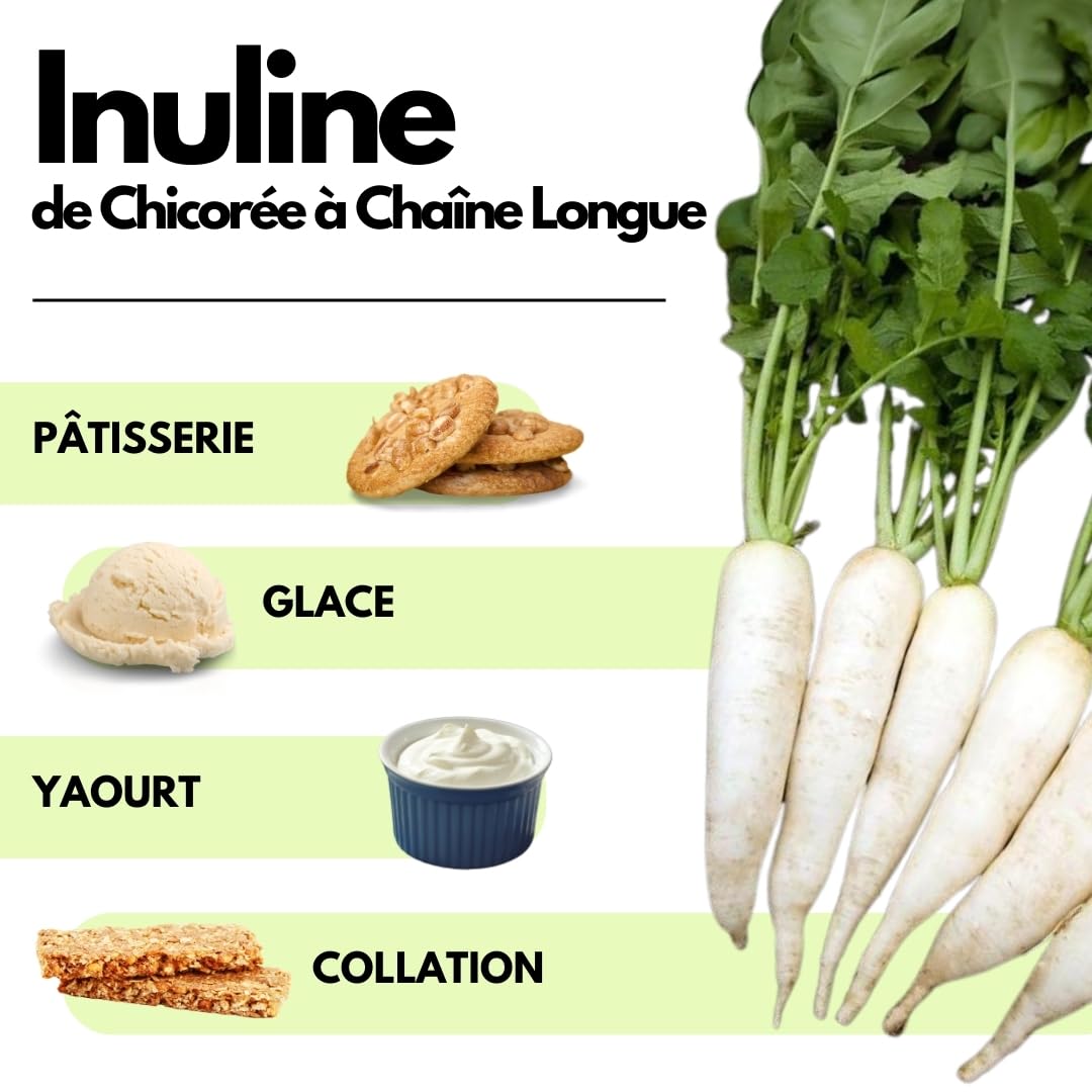SaporePuro INULINE en poudre 1 kg - LONGUE CHAINE - Fibre végétale prébiotique issue de racines de chicorée - Poudre d'inuline haute performance pour le remplacement des graisses