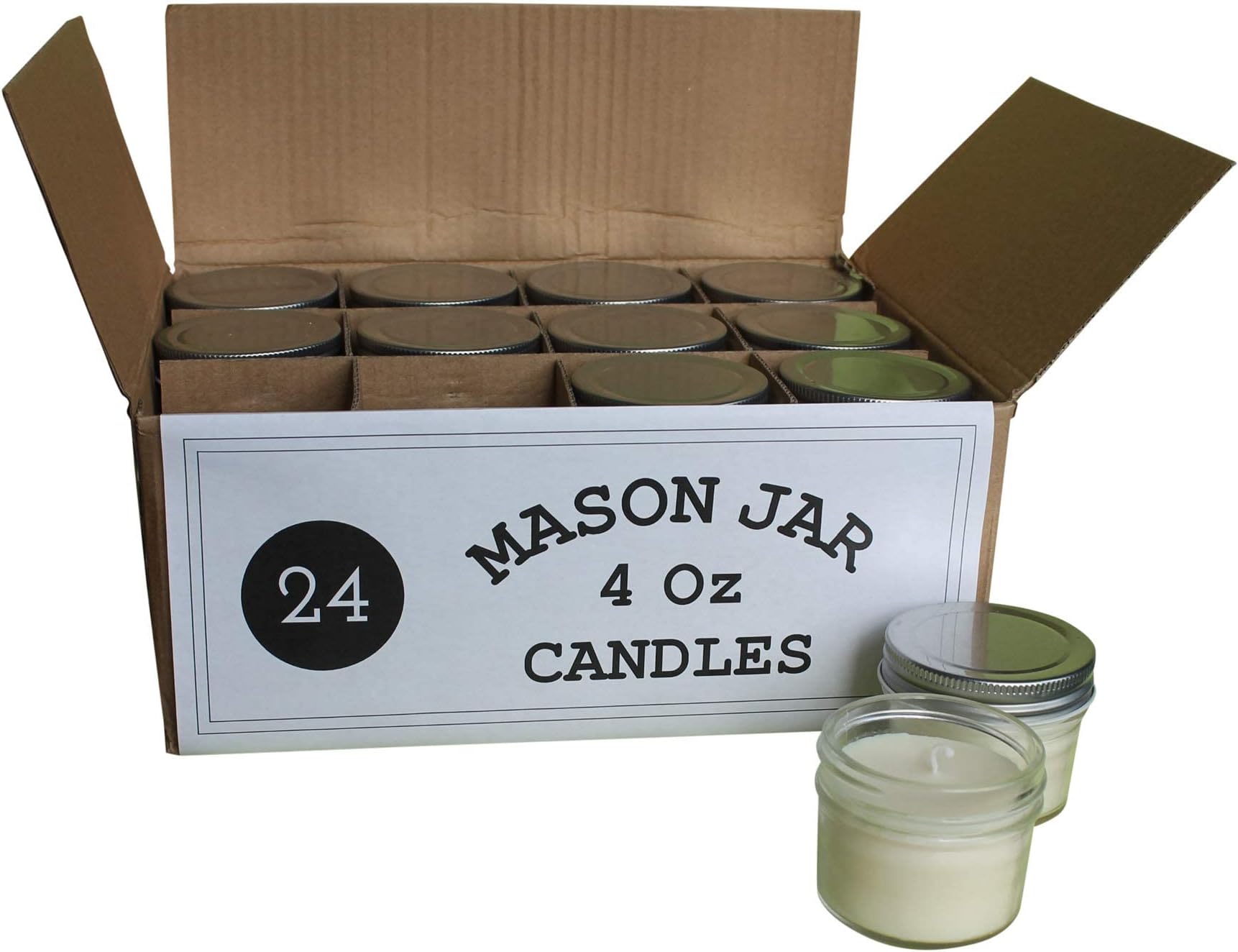 Set of 24 Bulk Wholesale Mini Mason Jar Candles - 4 Ounce - Perfect for Weddings, Restaurants, Gifts, Favors, Baby Showers, Parties