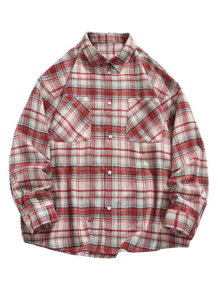 MAVQXMens Flannel Long Sleeve Shirts Button Down Plaid Shirt Casual Cotton Collared Shirt Jacket with Pockets