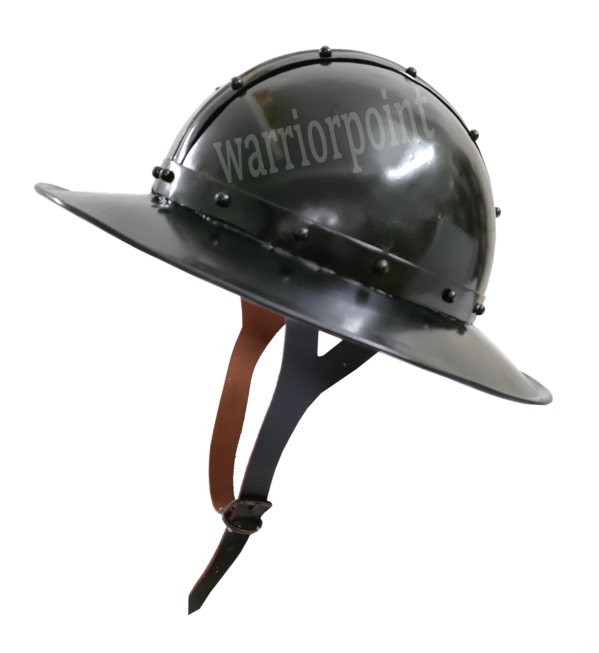 Metal Medieval Kettle Hat Black Finish Helmet With Leather Liner