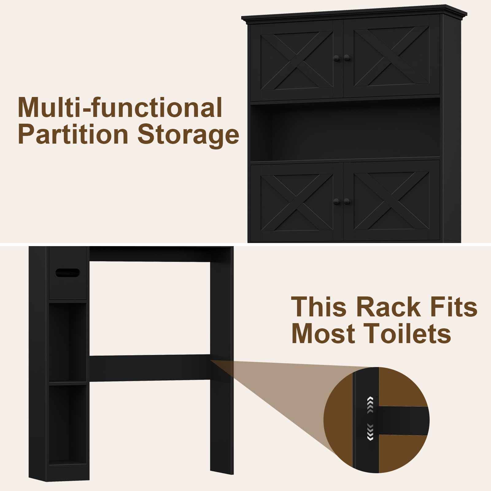 BonVache Waschmaschinenschrank Schwarz mit Türen, Waschmaschinenregal Überbau, Toilettenschrank & WC Regal, Stabiler Schrank über Waschmaschine, platzsparender Überbauschrank für Bad & Waschraum