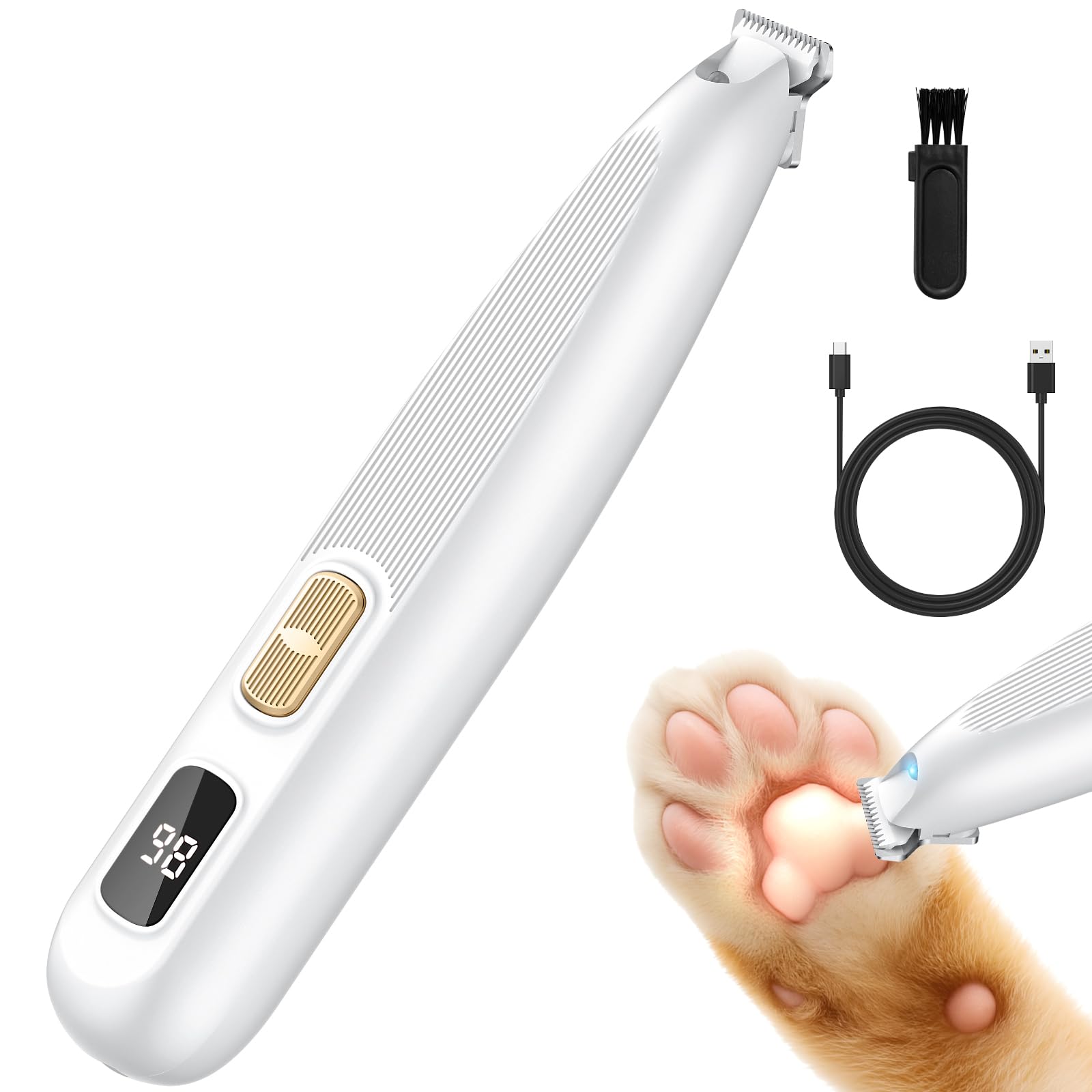 YAZEKY Tosatrice per Cani, Senza fili Ricaricabili Rasoio per Cani, Silenzioso Tagliapeli per Zampe Impermeabile, Con Luce LED, Adatte per Gatti Animali Zampe, Orecchie, Viso